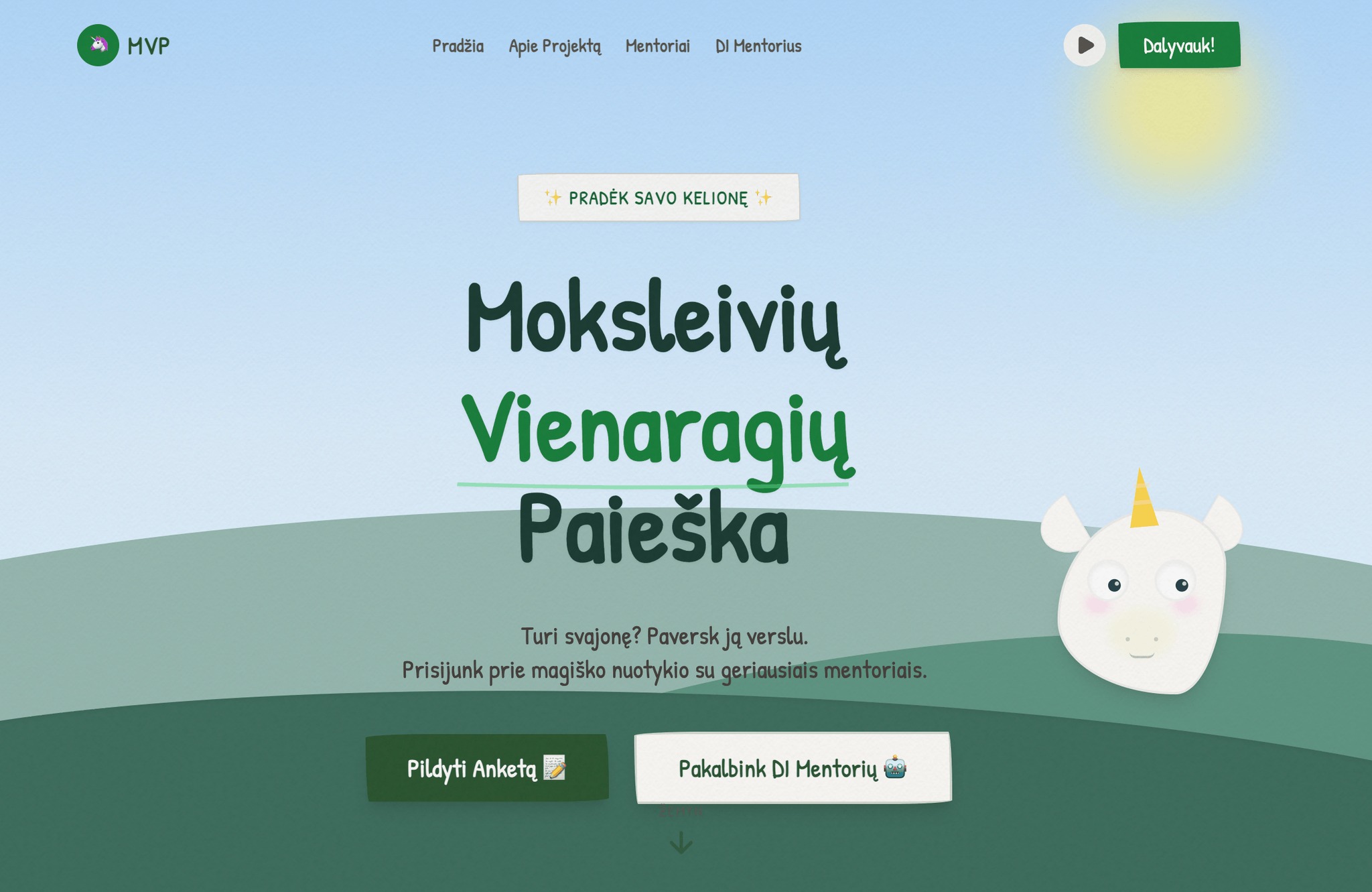Moksleivių Vienaragių Paieška, a mentor-matching site for students