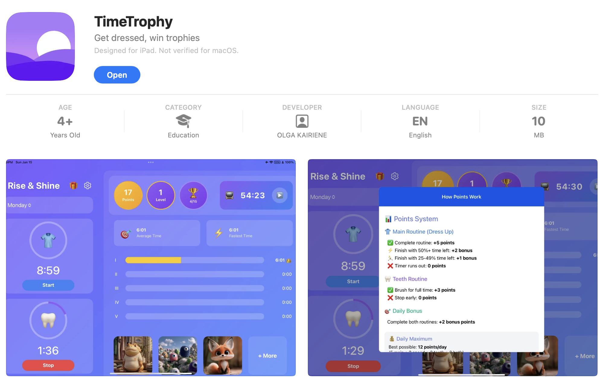 TimeTrophy, a kids' routine app shipped to the App Store